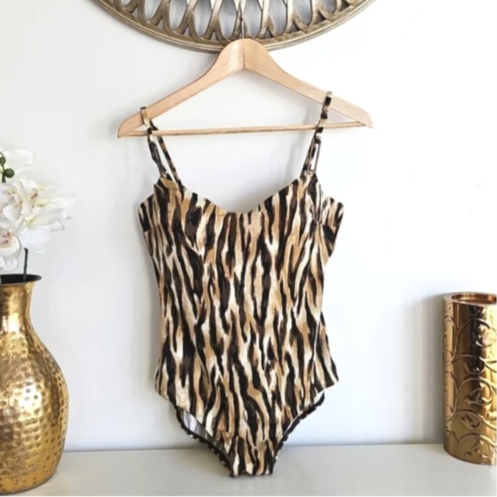 Vintage Sea Queen One Piece Animal Print Bathing Suit Swimwear Size 12